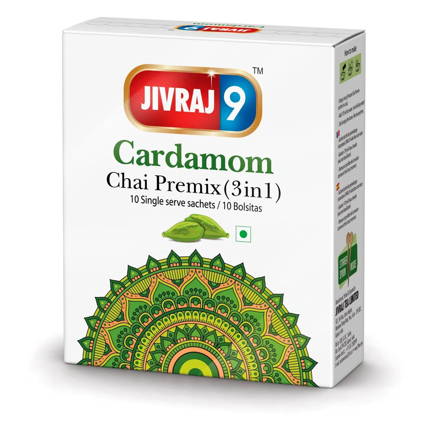 Jivraj 9 Chai Premix (3 in 1) - Cardamom, Elaichi Chai Premix, Instant Cardamom Tea, 3 in 1 Tea Premix, Indian Tea Mix, India Bazaar South Africa.