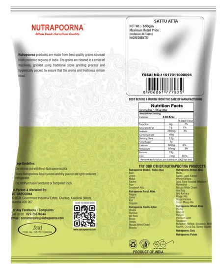 Nutrapoorna Sattu Flour 500GM |BB:OCT.2025