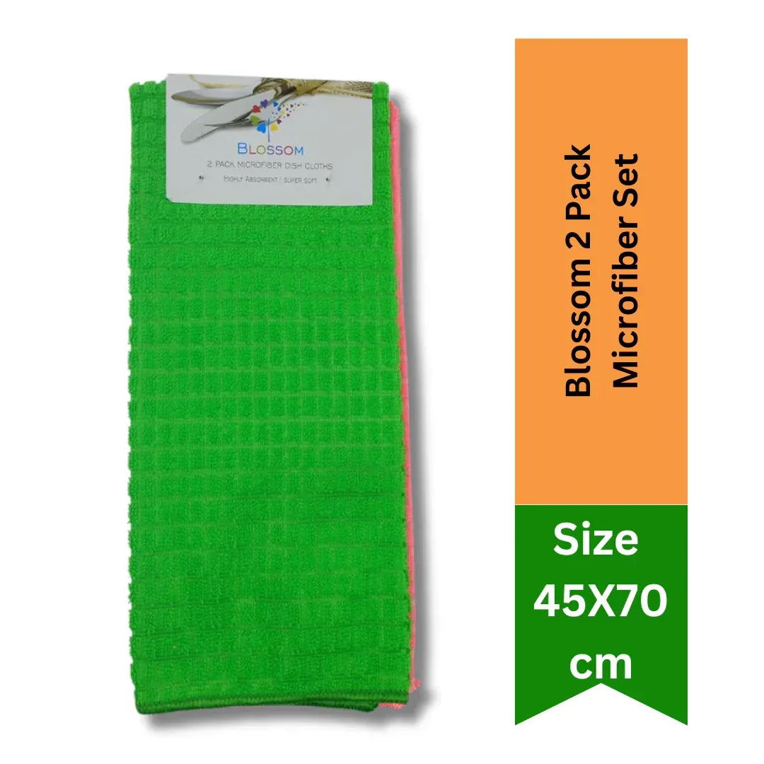 Blossom Microfiber Towel Set REF#27 | 2 Pack (45x70cm) - Large Super Absorbent Quick-Dry Polishing Cloths for Glass & Surfaces | South Africa | India Bazaar