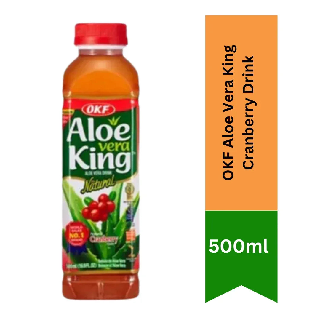 OKF Aloe Vera King Cranberry Drink | 500ml - Refreshing Fruity Juice Beverage with Real Aloe Pulp, Hydrating Healthy Liquid Snack | South Africa | India Bazaar