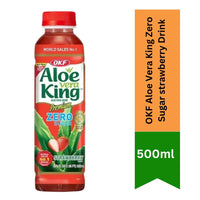 OKF Aloe Vera King Zero Sugar Strawberry Drink | 500ml - Diet-Friendly Fruity Juice Beverage, No Sugar Added Hydration with Aloe Pulp | South Africa | India Bazaar