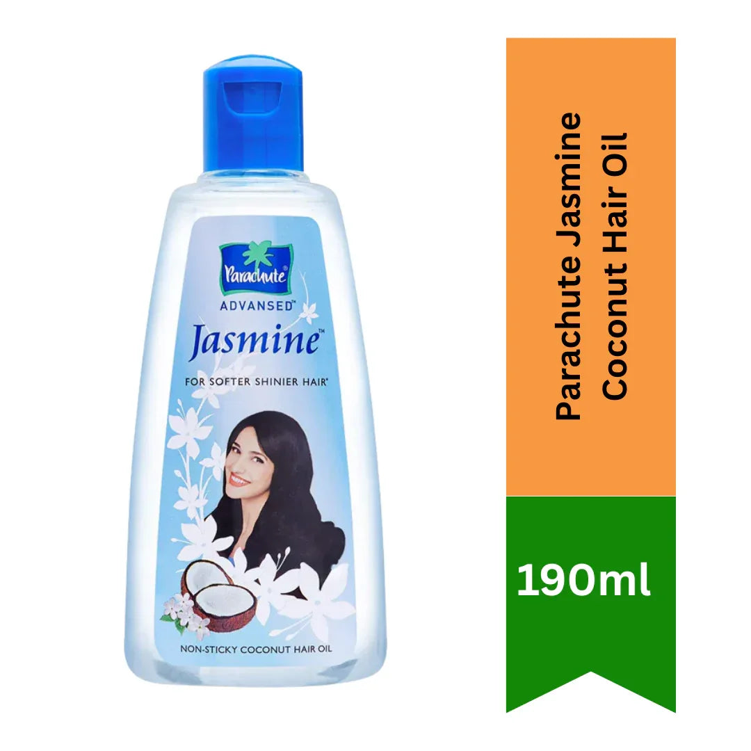 Parachute Jasmine Coconut Hair Oil (Sugandhit Nariyal Tel) | 190ml - Light Non-Sticky Daily Hair Nourishment Formula for Long Shiny Strands & Soothing Aroma | South Africa | India Bazaar