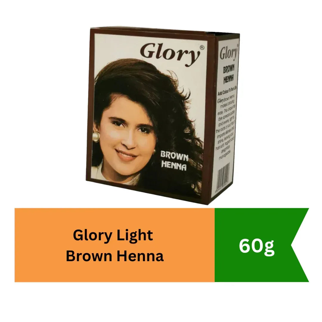 Glory Light Brown Henna Powder (Herbal Mehendi Color) | 60g Pack - Natural Nutrient-Rich Grey Coverage Coloring Paste for Healthy Radiant Highlights | South Africa | India Bazaar