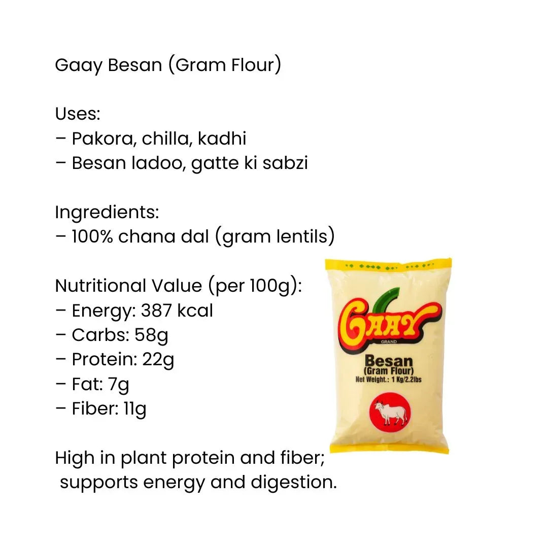 Gaay Gram Flour / Besan 1kg | Chickpea Flour for Baking, Cooking & Frying | Fine Flour for Fritters, Batters & Sweets | South Africa | India Bazaar