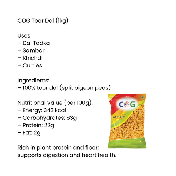 COG Toor Dal 1Kg | Premium Split Pigeon Peas