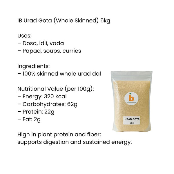 IB Urad Gota (Whole Skinned) – 5Kg | Premium Whole White Urad Dal