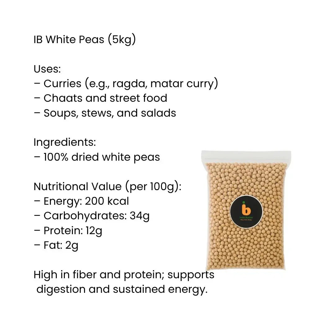 IB White Peas 5kg (Matar / Whole Peas) | Bulk Saver, High Protein & Great Value | Perfect for Soups, Curries & Meals | South Africa | India Bazaar