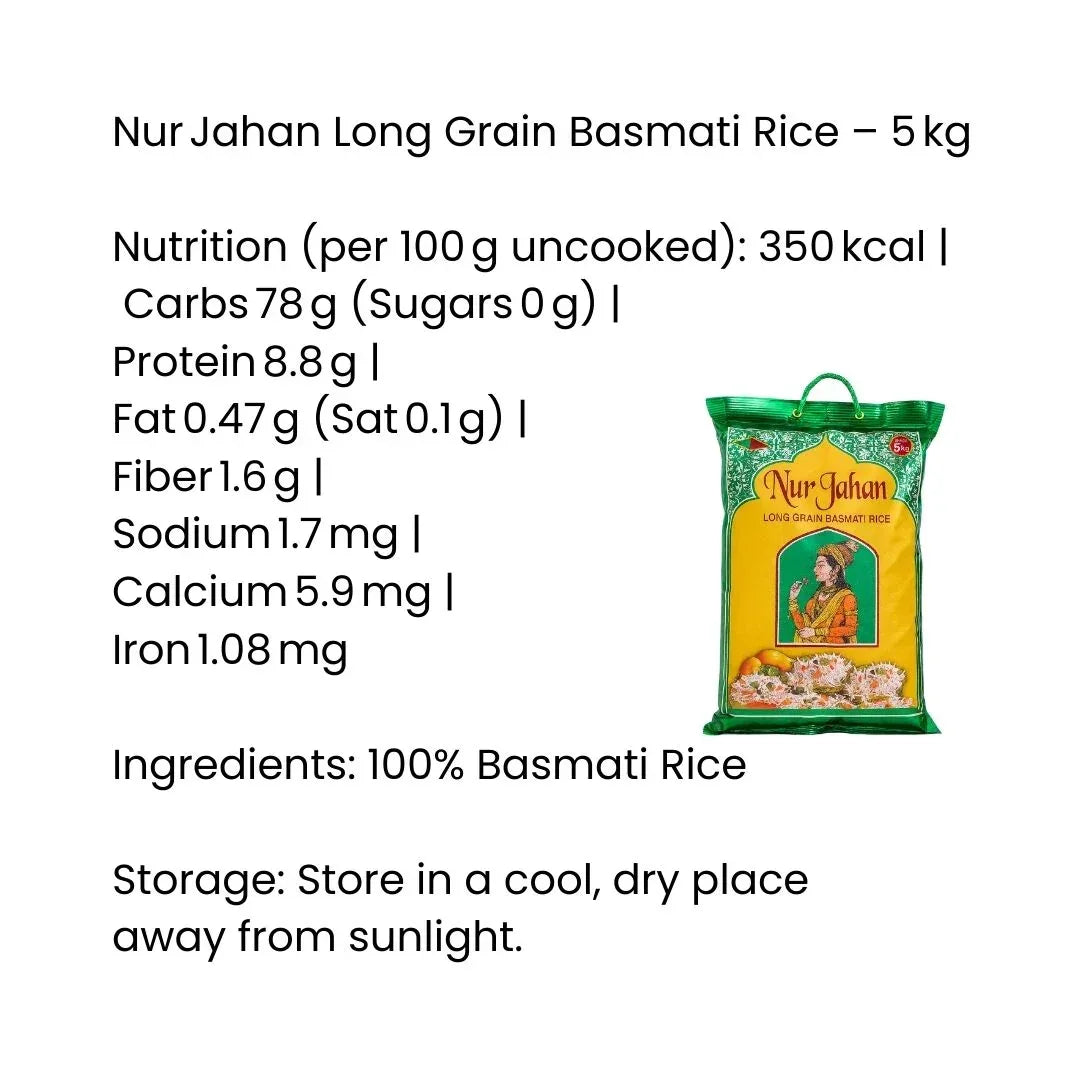 Nur Jahan Basmati Rice 5kg Long Grain | Premium Indian Rice South Africa | Nur Jahan