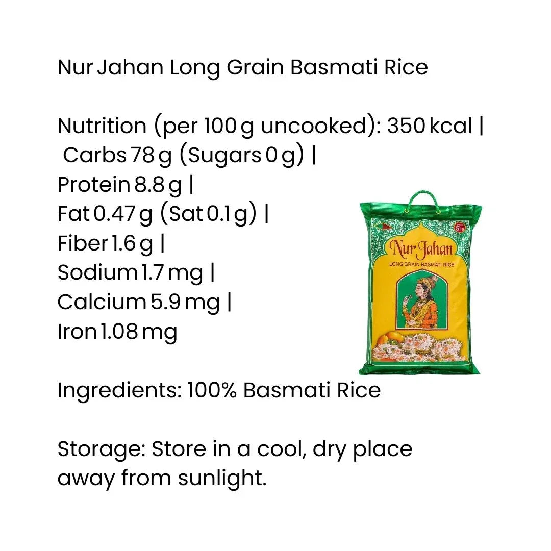 Nur Jahan Basmati Rice | 1kg | Long Grain, Fluffy & Aromatic | Everyday Cooking Rice | South Africa