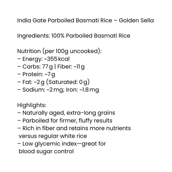 India Gate Parboiled Basmati Rice Golden Sella