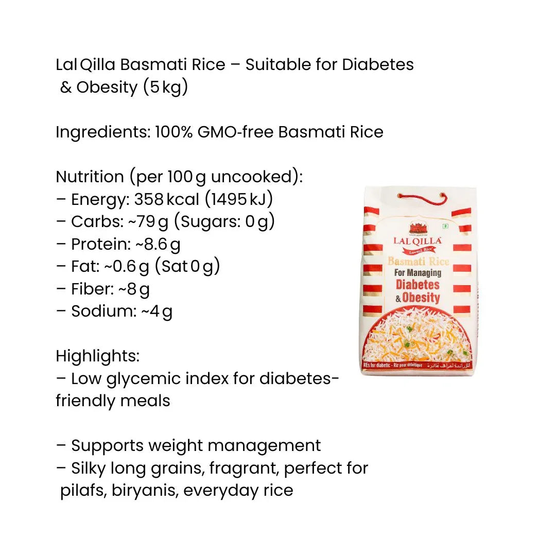 Lal Qilla Low GI Basmati Rice 5kg, Low GI Rice, Premium Basmati Rice, Healthy Rice, Long Grain Rice, India Bazaar South Africa.