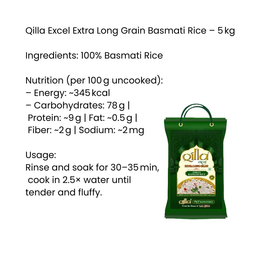 Qilla Excel Extra Long Basmati Rice | Premium, Fluffy & Aromatic | Perfect for Biryani | South Africa