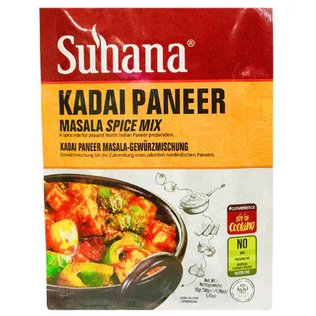 Suhana Kadai Paneer Masala Mix | 50g - Easy Tomato-Based Cooking Sauce Mix for Spicy Cottage Cheese, Chicken or Veg Pan Curry | South Africa | India Bazaar