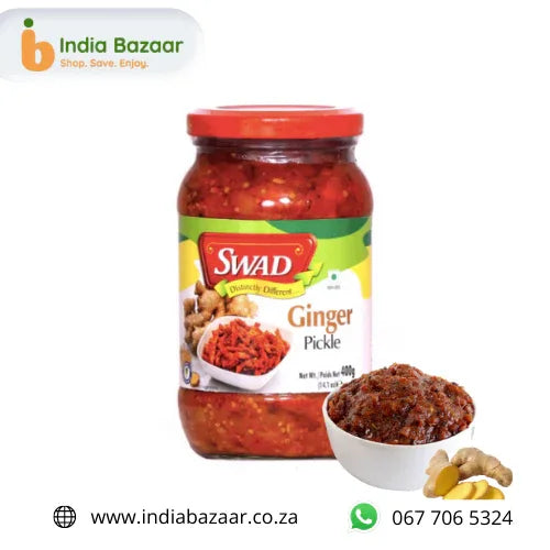 Swad Ginger Pickle (Adrak Ka Achar) | 400g - Sharp & Zesty Grated Ginger Root Infused with Mustard Oil, Promotes Digestion & Appetite | South Africa | India Bazaar
