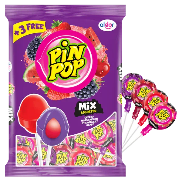 Pin Pop Maxx Mixed Bubblegum Filled Lollipops | 48-Piece Bulk Tray - Jumbo Extra-Large Fruity Suckers with Chewy Center for Kids Treat Packets | South Africa | India Bazaar
