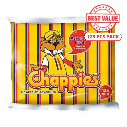 Chappies Assorted Fruit Bubblegum Value Tub | 125-Piece Pack - Mixed Multi-Flavour Chewing Gum Pack for School Lunchboxes & Pinata Fillers | South Africa | India Bazaar