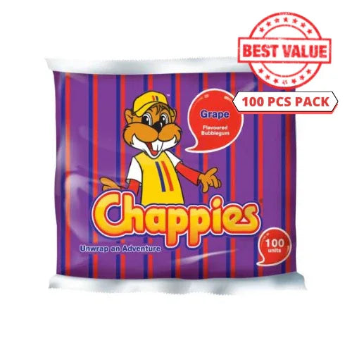 Chappies Grape Bubblegum Bulk Tub | 100-Piece Pack - Sweet Fruity Purple Grape Flavoured Chewing Gum for Tuckshop Stock & Kids Parties | South Africa | India Bazaar