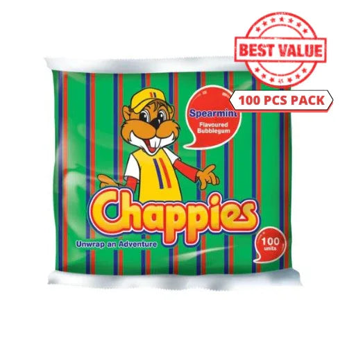 Chappies Spearmint Bubblegum Bulk Tub | 100-Piece Pack - Classic Refreshing Mint Flavoured Chewing Gum for Everyday Mouth Freshening | South Africa | India Bazaar