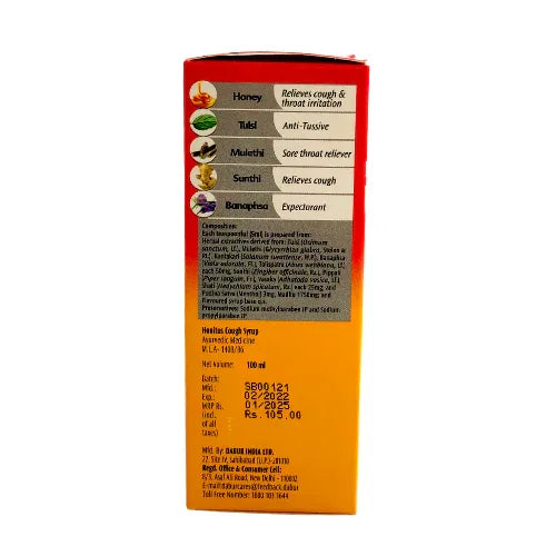 Dabur Honitus Ayurvedic Cough Syrup | 100ml - Honey-Based Fast Herbal Remedy for Sore Throat, Non-Drowsy Relief from Dry & Productive Coughs | South Africa | India Bazaar