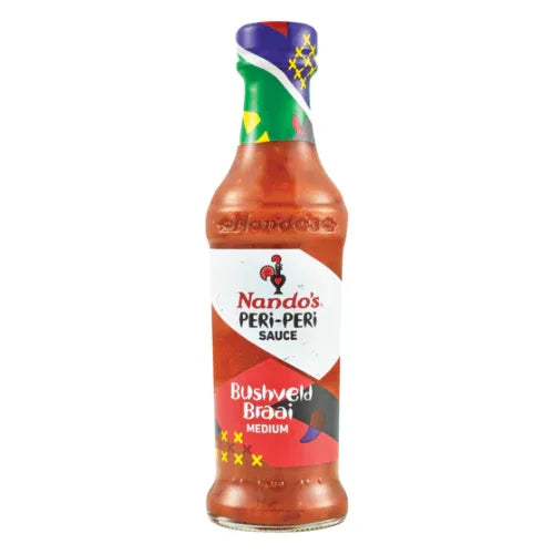 Nando's Peri-Peri Sauce Bushveld Braai Medium | 250ml - Smoky Wood-Fired Herb & Spice Blend Table Sauce, Authentic South African Outdoor BBQ Crust | South Africa | India Bazaar