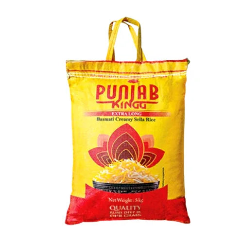 Punjab Kingg Extra Long Basmati Creamy Sella Rice (Parboiled Chawal) | 5kg - Premium Creamy Steamed Rice for Catering & Biryanis, Non-Sticky Extra-Long Grains | South Africa | India Bazaar