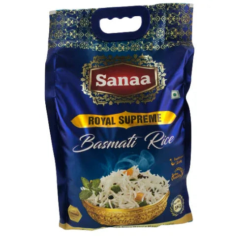 Sanaa Royal Supreme Basmati Rice (Premium Export Quality Chawal) | 5kg - Carefully Selected Aromatic Long Grain for Fluffy Side Dishes & Royal Pilafs | South Africa | India Bazaar