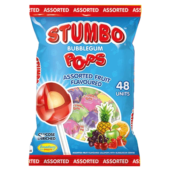 Stumbo Pops Assorted Flavoured Lollipops Multipack | 48-Piece Bulk Box - Iconic South African Sweet Candy Pops for Birthday Treats & Pinatas | South Africa | India Bazaar