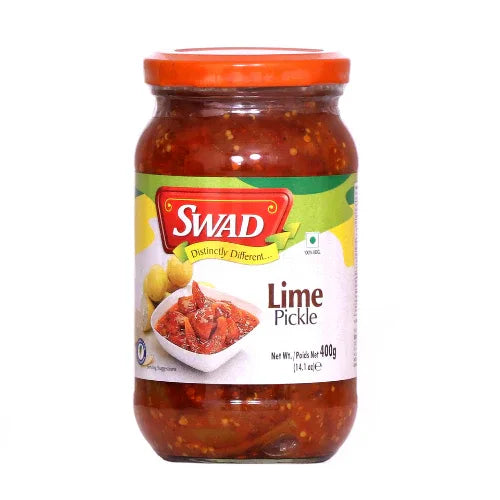 Swad Lime Pickle (Khatu Nimboo Nu Athanu) | 400g - Zesty & Sour Cured Whole Lime Pieces in Oil, Enhances Comfort Food, Theplas & Parathas | South Africa | India Bazaar